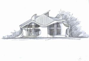 Projekt domu z basenem CAMILA elewacja boczna szkic Villanette