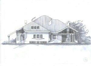 Projekt domu z basenem CAMILA elewacja ogrodowa szkic Villanette